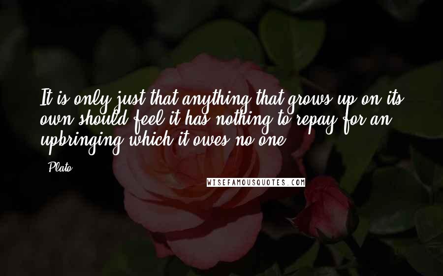 Plato Quotes: It is only just that anything that grows up on its own should feel it has nothing to repay for an upbringing which it owes no one.