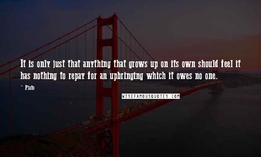 Plato Quotes: It is only just that anything that grows up on its own should feel it has nothing to repay for an upbringing which it owes no one.