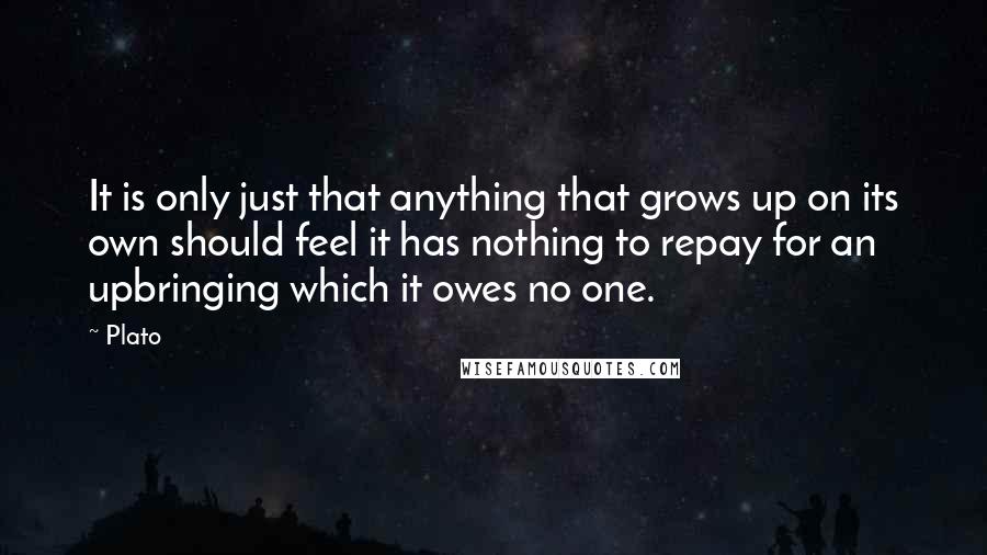 Plato Quotes: It is only just that anything that grows up on its own should feel it has nothing to repay for an upbringing which it owes no one.