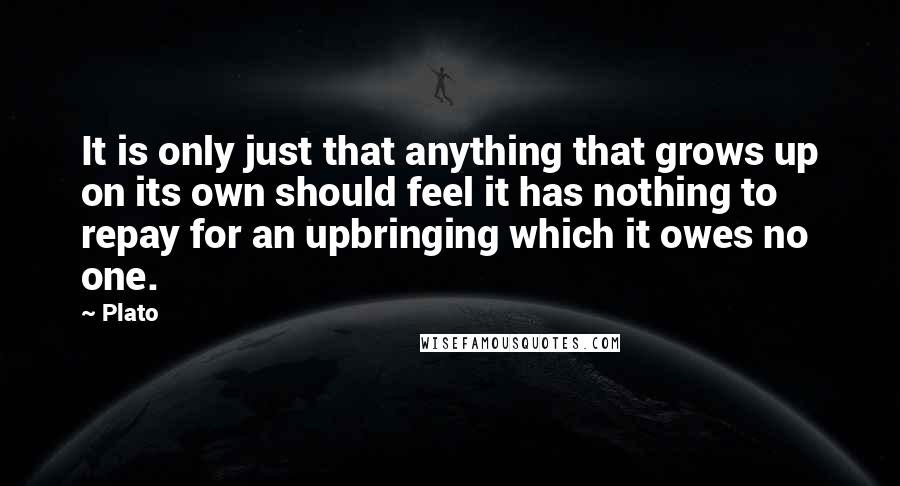 Plato Quotes: It is only just that anything that grows up on its own should feel it has nothing to repay for an upbringing which it owes no one.