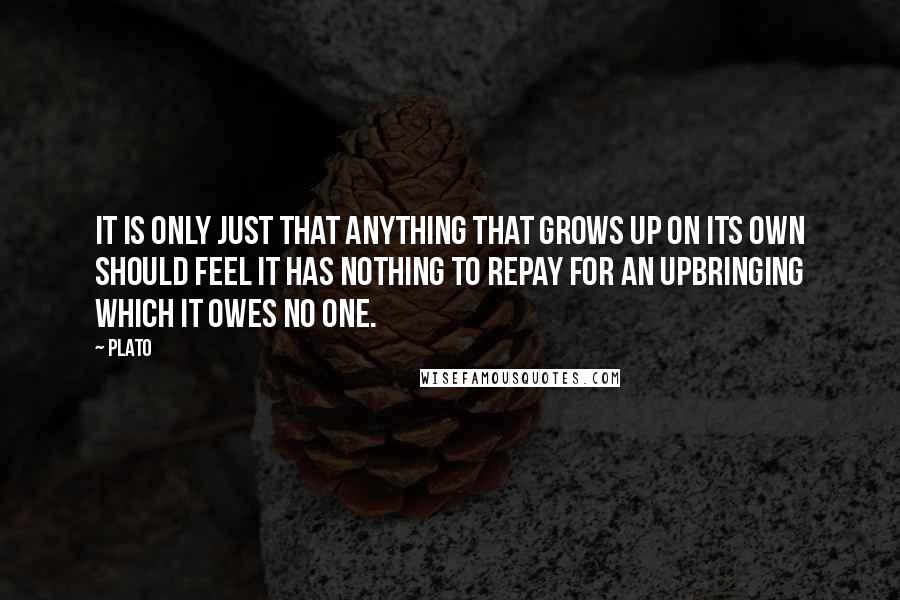 Plato Quotes: It is only just that anything that grows up on its own should feel it has nothing to repay for an upbringing which it owes no one.