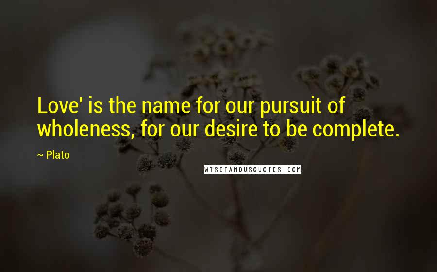 Plato Quotes: Love' is the name for our pursuit of wholeness, for our desire to be complete.