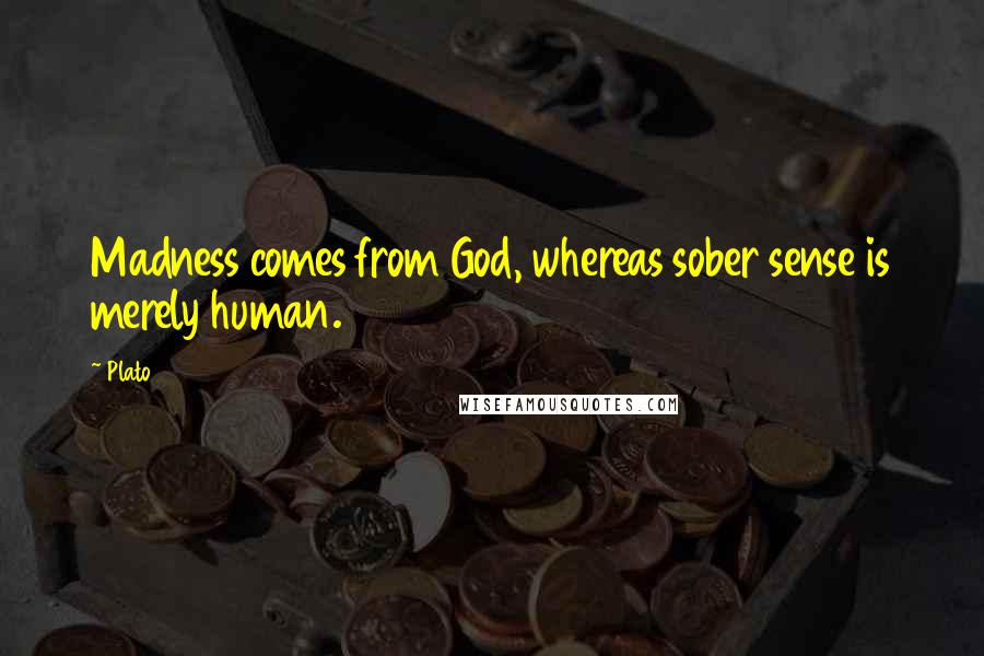 Plato Quotes: Madness comes from God, whereas sober sense is merely human.