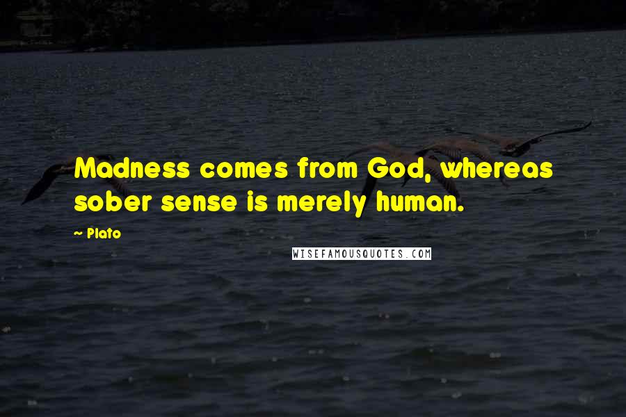 Plato Quotes: Madness comes from God, whereas sober sense is merely human.