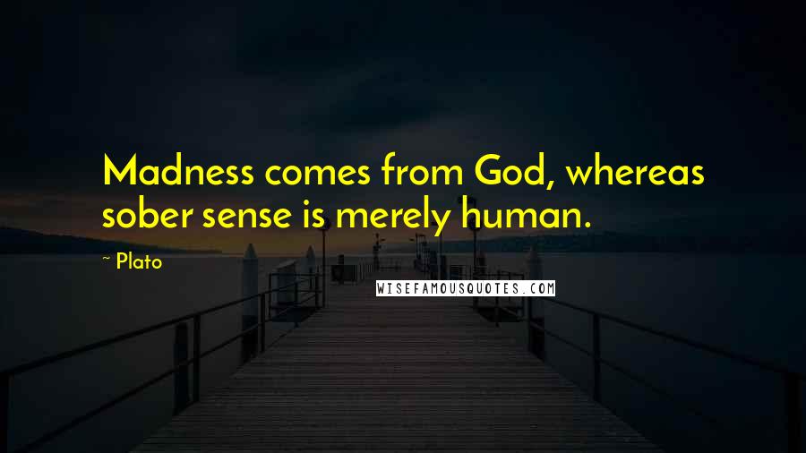 Plato Quotes: Madness comes from God, whereas sober sense is merely human.