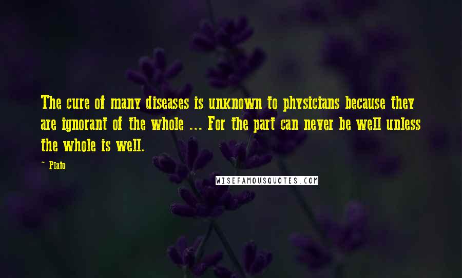 Plato Quotes: The cure of many diseases is unknown to physicians because they are ignorant of the whole ... For the part can never be well unless the whole is well.