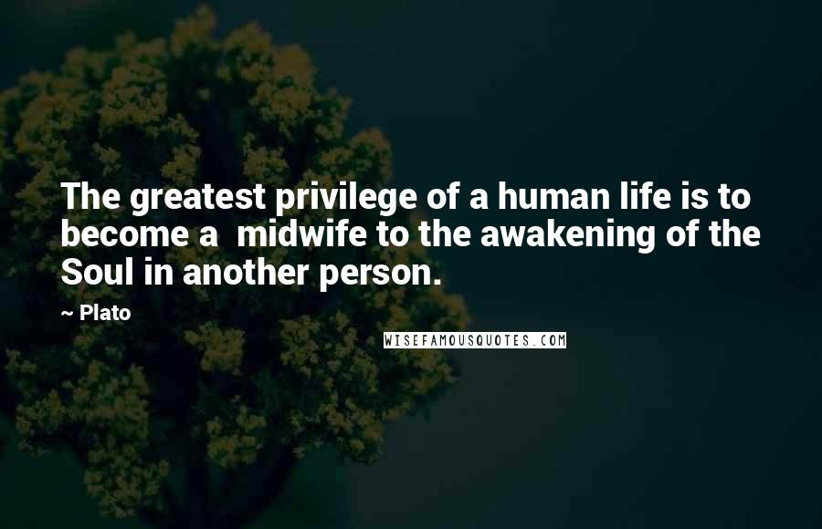 Plato Quotes: The greatest privilege of a human life is to become a midwife to the awakening of the Soul in another person.