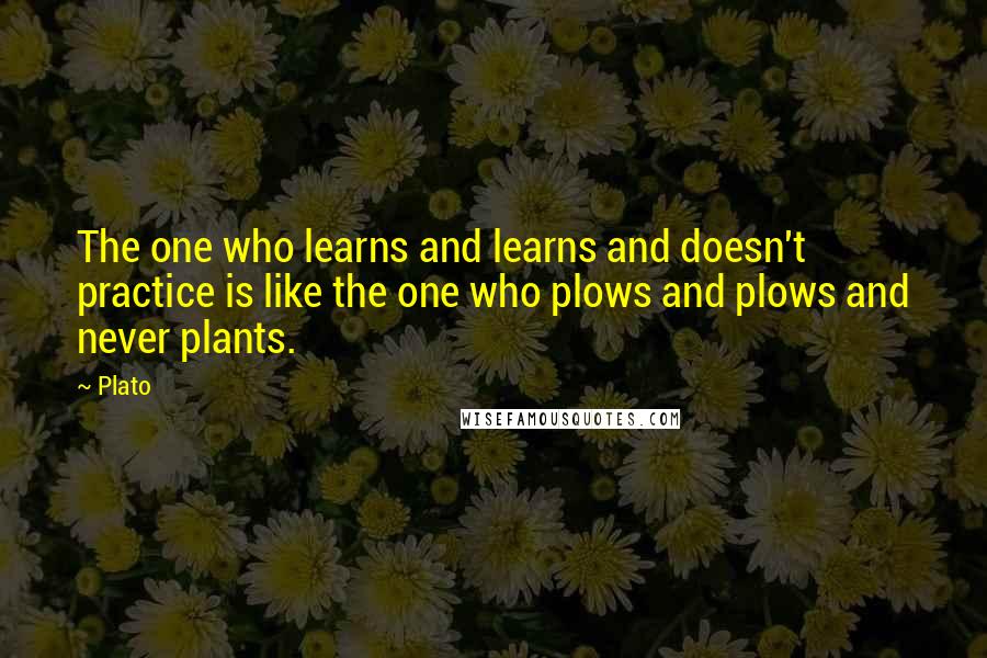 Plato Quotes: The one who learns and learns and doesn't practice is like the one who plows and plows and never plants.