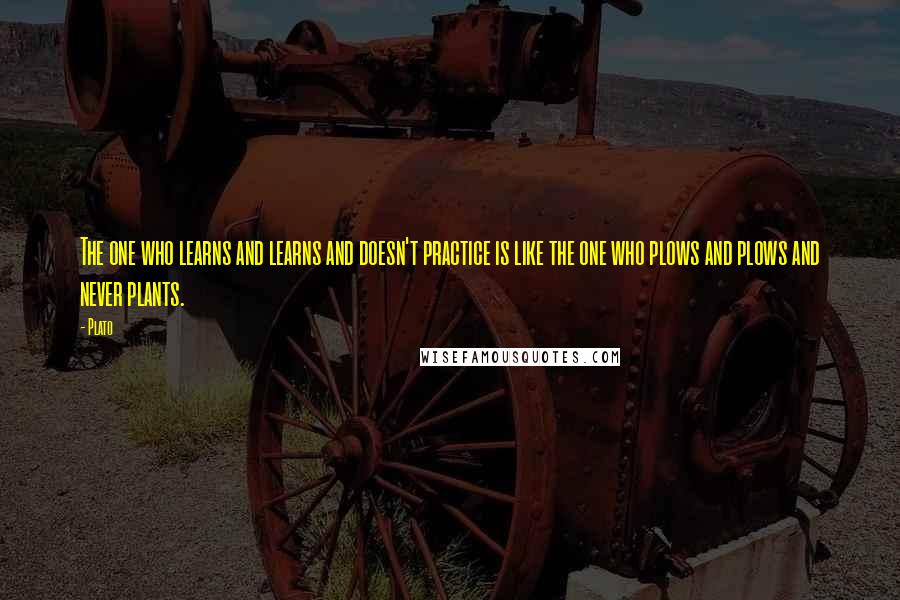 Plato Quotes: The one who learns and learns and doesn't practice is like the one who plows and plows and never plants.