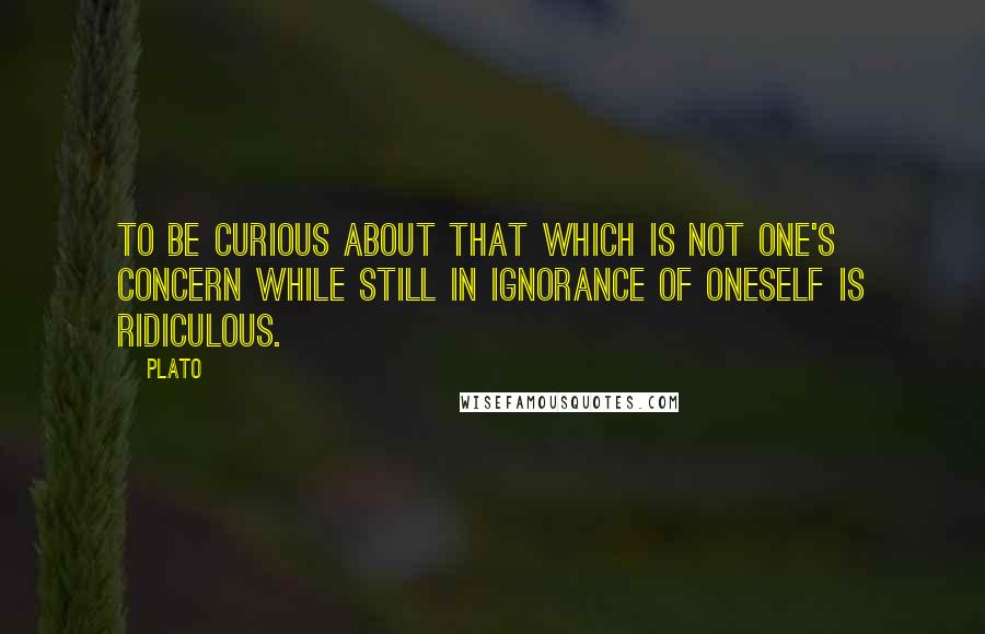 Plato Quotes: To be curious about that which is not one's concern while still in ignorance of oneself is ridiculous.