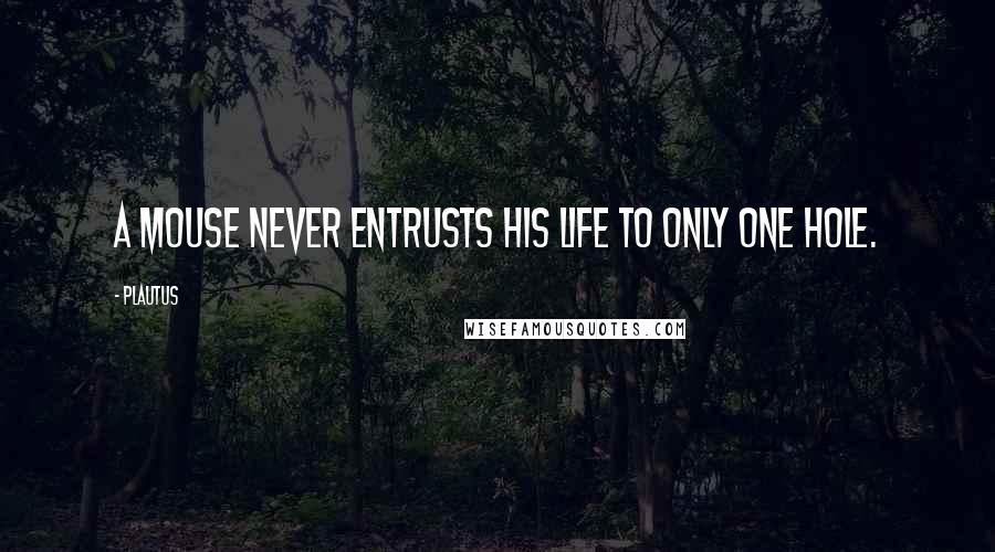 Plautus Quotes: A mouse never entrusts his life to only one hole.