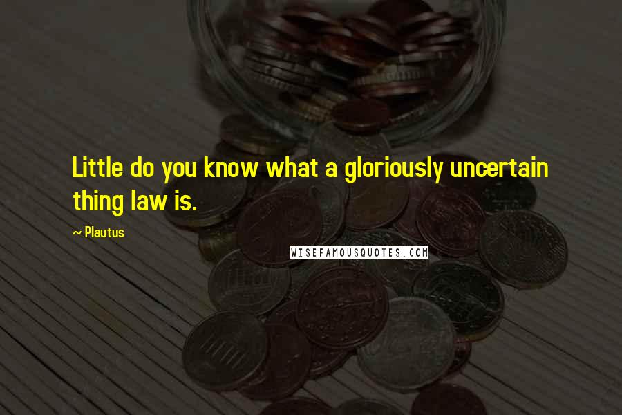 Plautus Quotes: Little do you know what a gloriously uncertain thing law is.