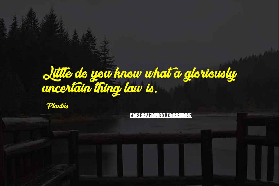Plautus Quotes: Little do you know what a gloriously uncertain thing law is.