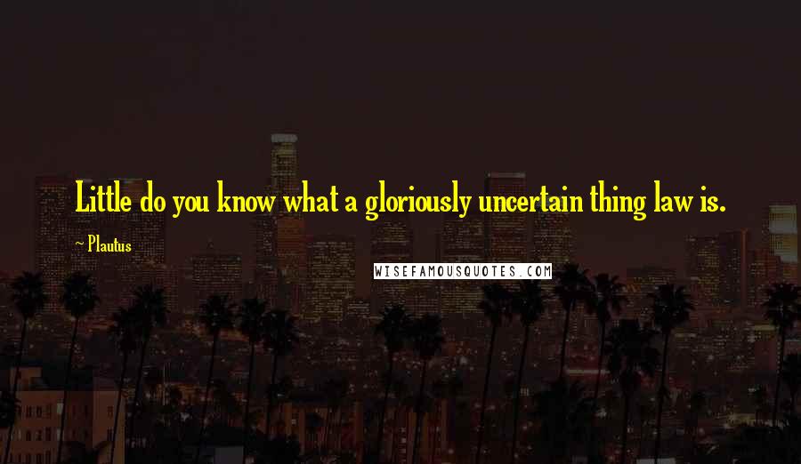 Plautus Quotes: Little do you know what a gloriously uncertain thing law is.