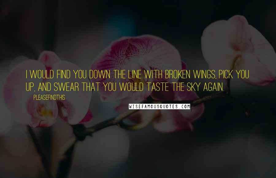 Pleasefindthis Quotes: I would find you down the line with broken wings, pick you up, and swear that you would taste the sky again.