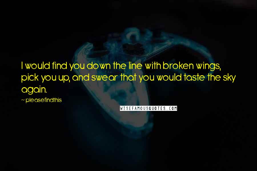 Pleasefindthis Quotes: I would find you down the line with broken wings, pick you up, and swear that you would taste the sky again.