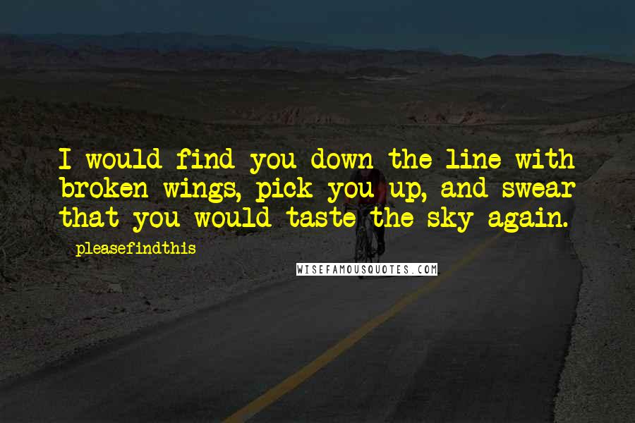 Pleasefindthis Quotes: I would find you down the line with broken wings, pick you up, and swear that you would taste the sky again.