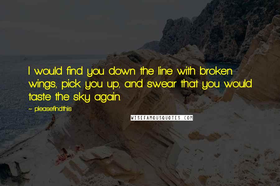 Pleasefindthis Quotes: I would find you down the line with broken wings, pick you up, and swear that you would taste the sky again.