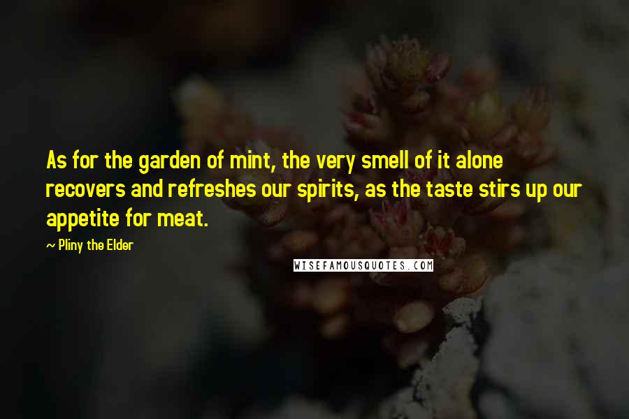 Pliny The Elder Quotes: As for the garden of mint, the very smell of it alone recovers and refreshes our spirits, as the taste stirs up our appetite for meat.