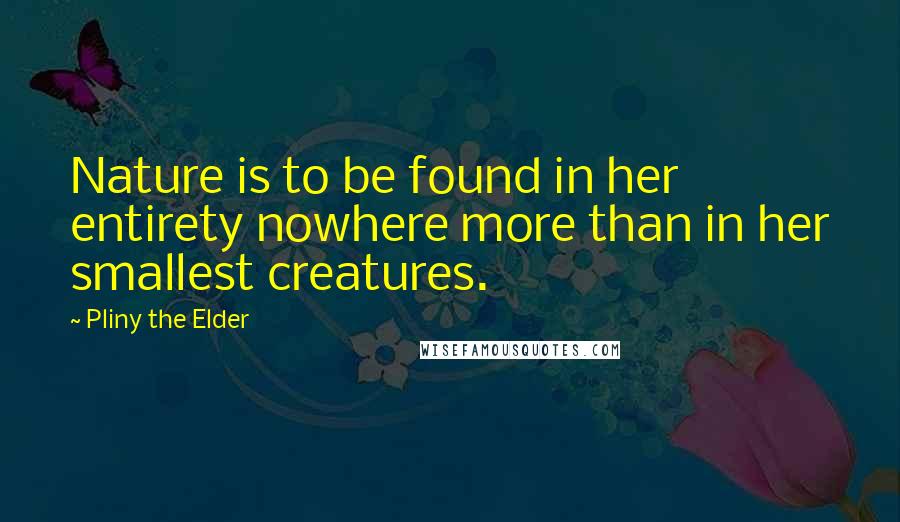 Pliny The Elder Quotes: Nature is to be found in her entirety nowhere more than in her smallest creatures.