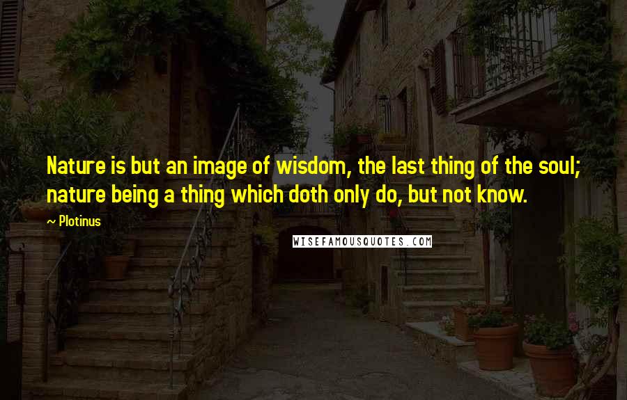 Plotinus Quotes: Nature is but an image of wisdom, the last thing of the soul; nature being a thing which doth only do, but not know.