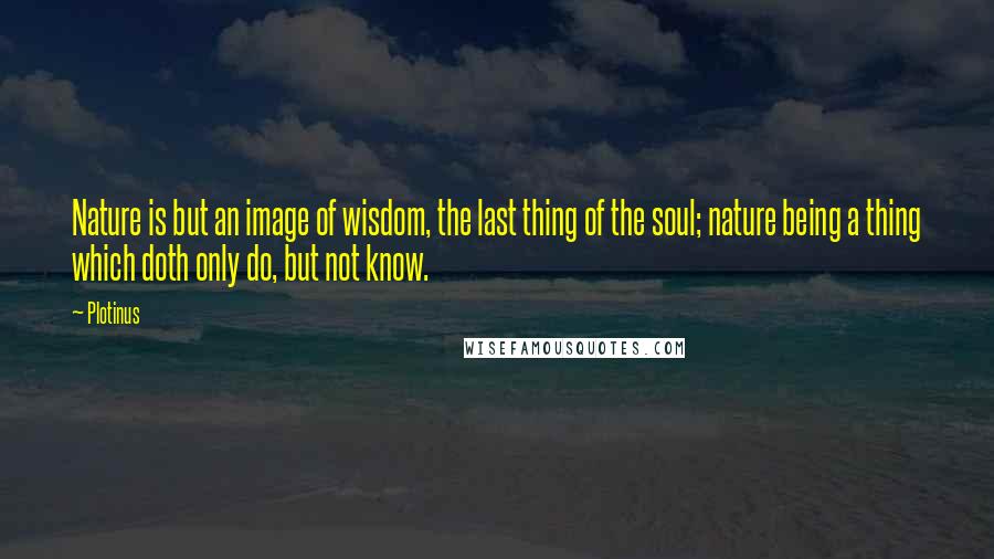 Plotinus Quotes: Nature is but an image of wisdom, the last thing of the soul; nature being a thing which doth only do, but not know.