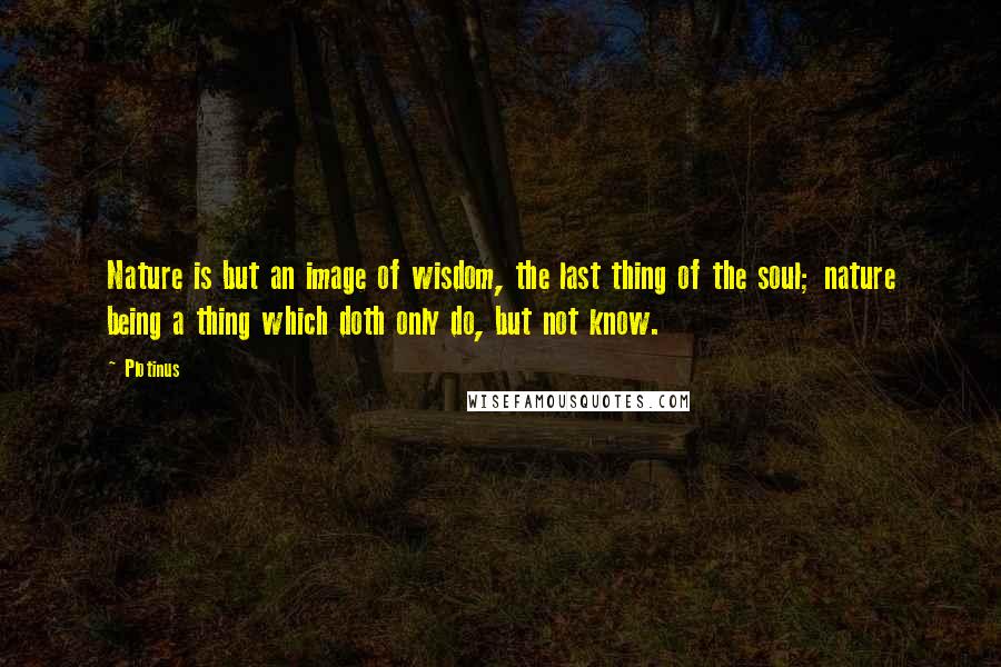 Plotinus Quotes: Nature is but an image of wisdom, the last thing of the soul; nature being a thing which doth only do, but not know.