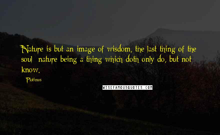 Plotinus Quotes: Nature is but an image of wisdom, the last thing of the soul; nature being a thing which doth only do, but not know.