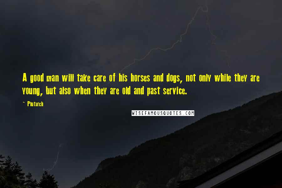 Plutarch Quotes: A good man will take care of his horses and dogs, not only while they are young, but also when they are old and past service.