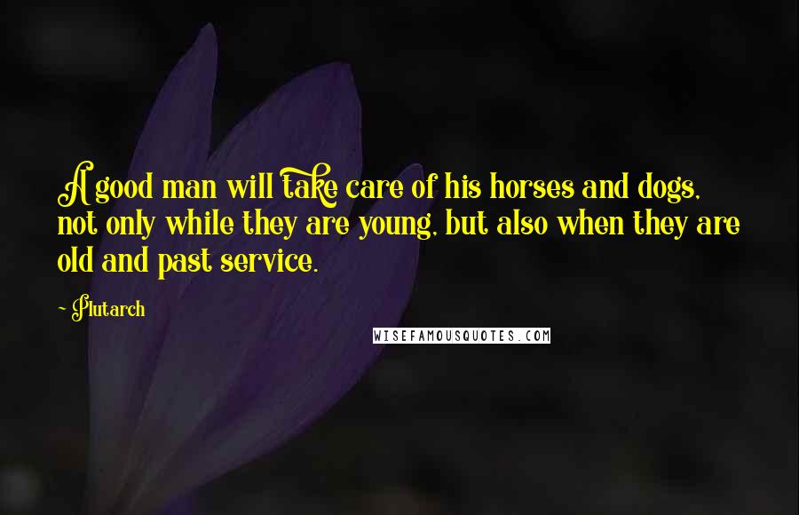 Plutarch Quotes: A good man will take care of his horses and dogs, not only while they are young, but also when they are old and past service.