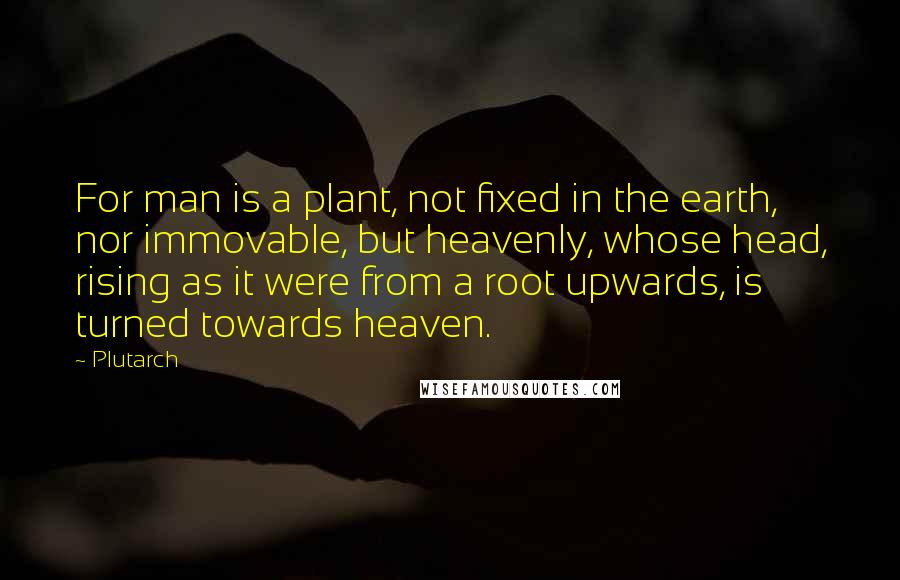 Plutarch Quotes: For man is a plant, not fixed in the earth, nor immovable, but heavenly, whose head, rising as it were from a root upwards, is turned towards heaven.