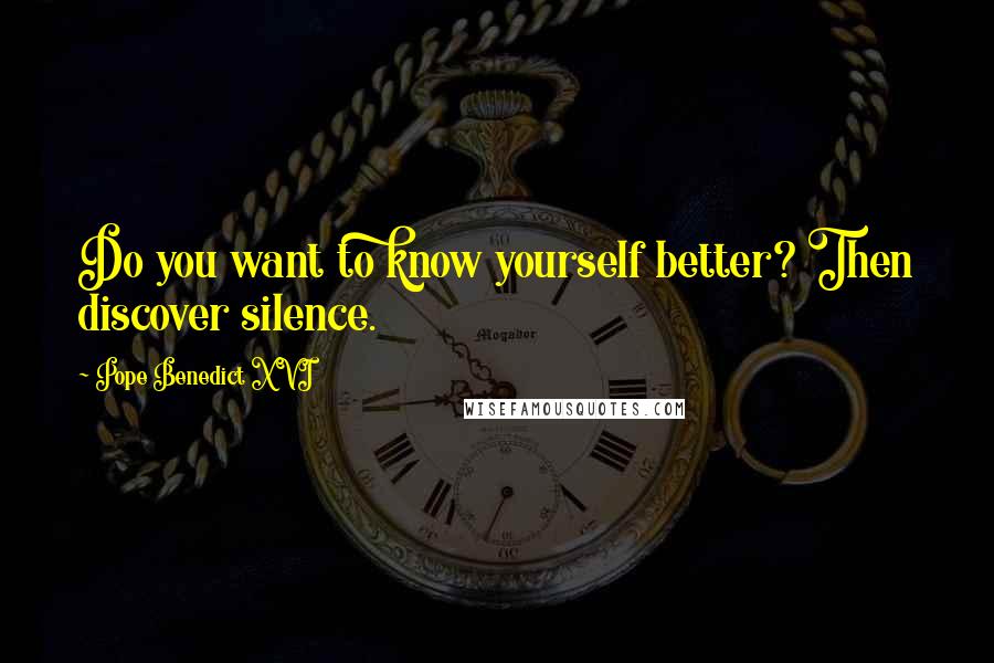Pope Benedict XVI Quotes: Do you want to know yourself better? Then discover silence.