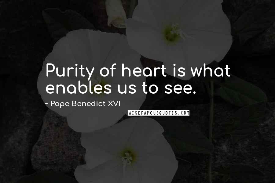 Pope Benedict XVI Quotes: Purity of heart is what enables us to see.