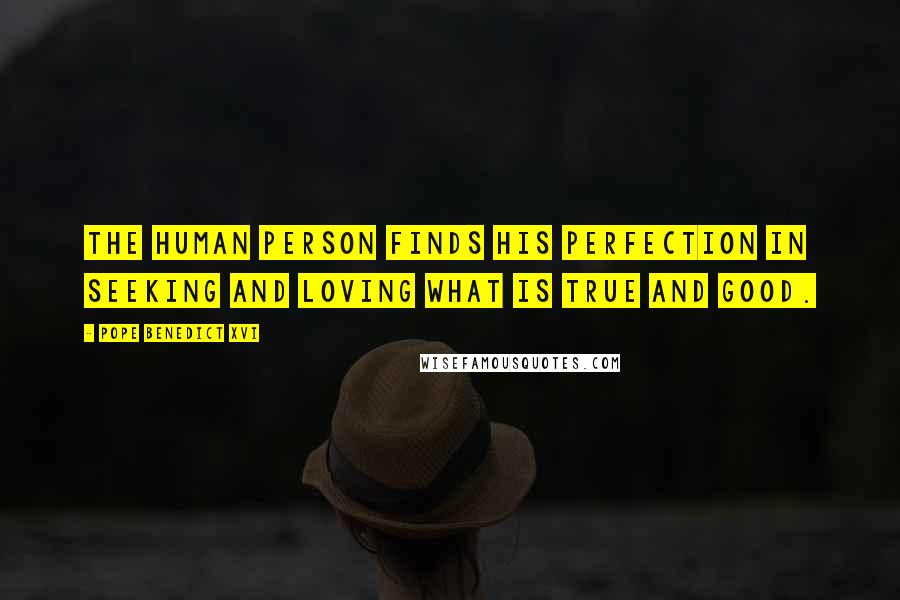 Pope Benedict XVI Quotes: The human person finds his perfection in seeking and loving what is true and good.