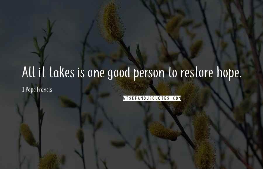 Pope Francis Quotes: All it takes is one good person to restore hope.