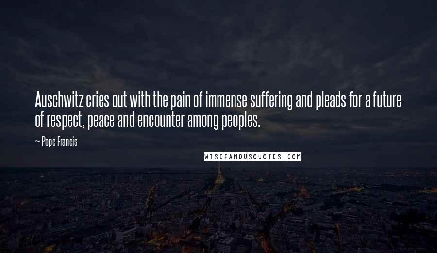 Pope Francis Quotes: Auschwitz cries out with the pain of immense suffering and pleads for a future of respect, peace and encounter among peoples.