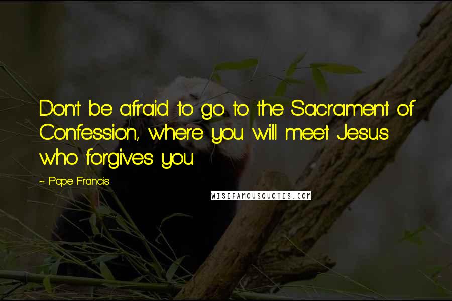 Pope Francis Quotes: Don't be afraid to go to the Sacrament of Confession, where you will meet Jesus who forgives you.