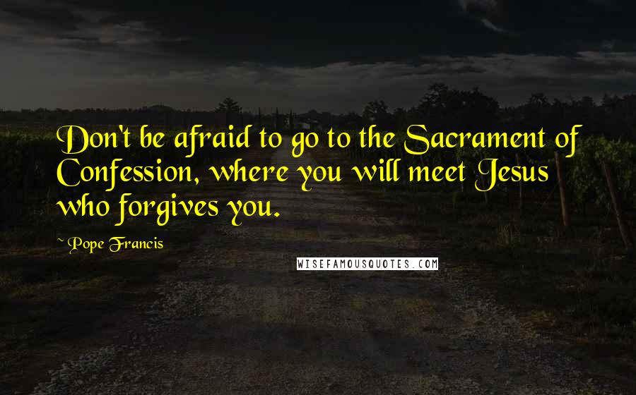 Pope Francis Quotes: Don't be afraid to go to the Sacrament of Confession, where you will meet Jesus who forgives you.