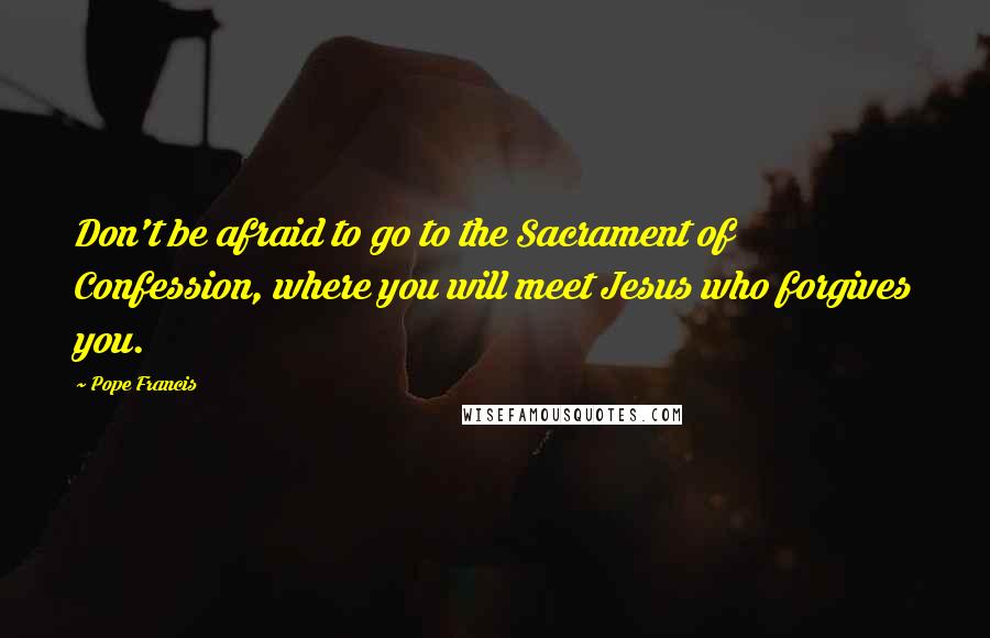 Pope Francis Quotes: Don't be afraid to go to the Sacrament of Confession, where you will meet Jesus who forgives you.