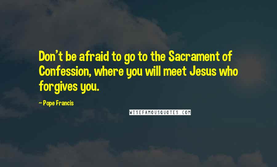 Pope Francis Quotes: Don't be afraid to go to the Sacrament of Confession, where you will meet Jesus who forgives you.