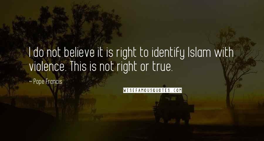 Pope Francis Quotes: I do not believe it is right to identify Islam with violence. This is not right or true.