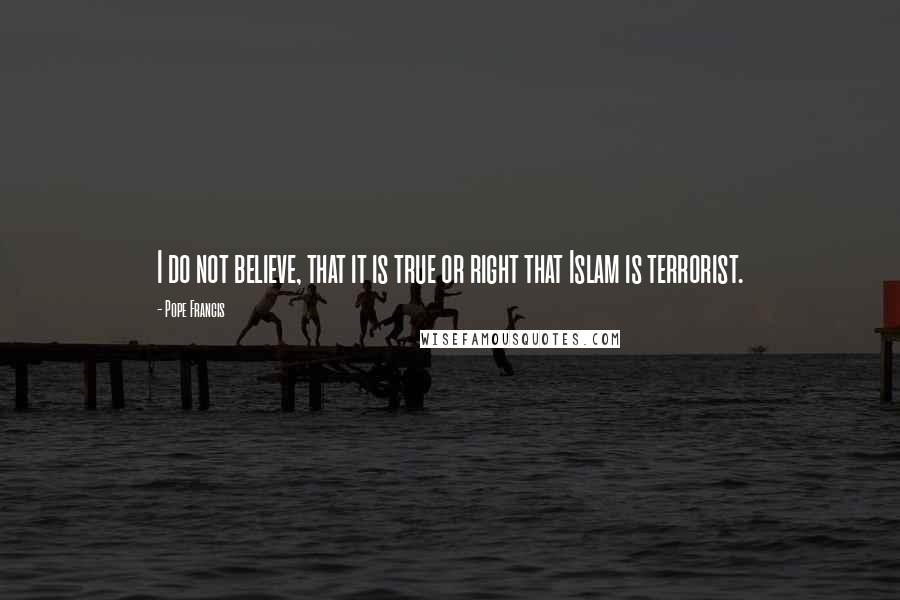 Pope Francis Quotes: I do not believe, that it is true or right that Islam is terrorist.