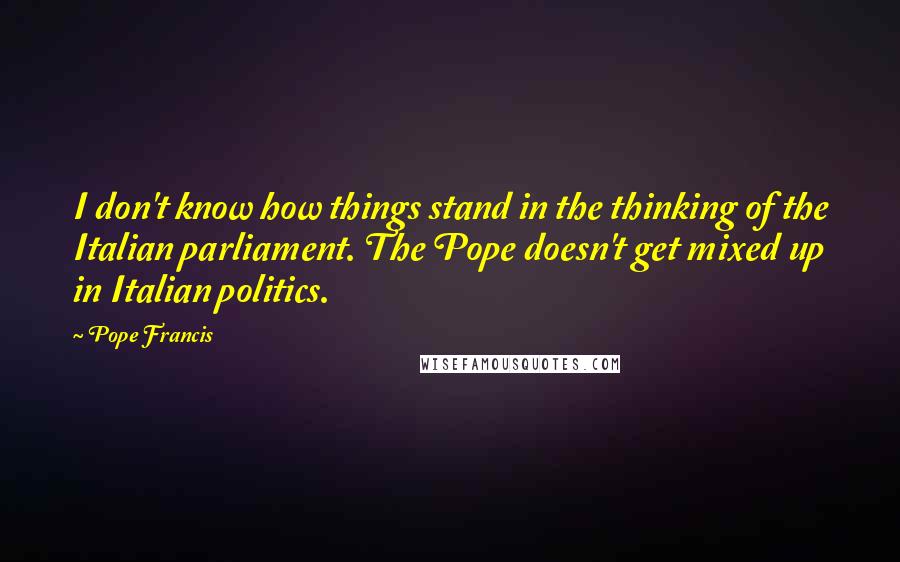 Pope Francis Quotes: I don't know how things stand in the thinking of the Italian parliament. The Pope doesn't get mixed up in Italian politics.