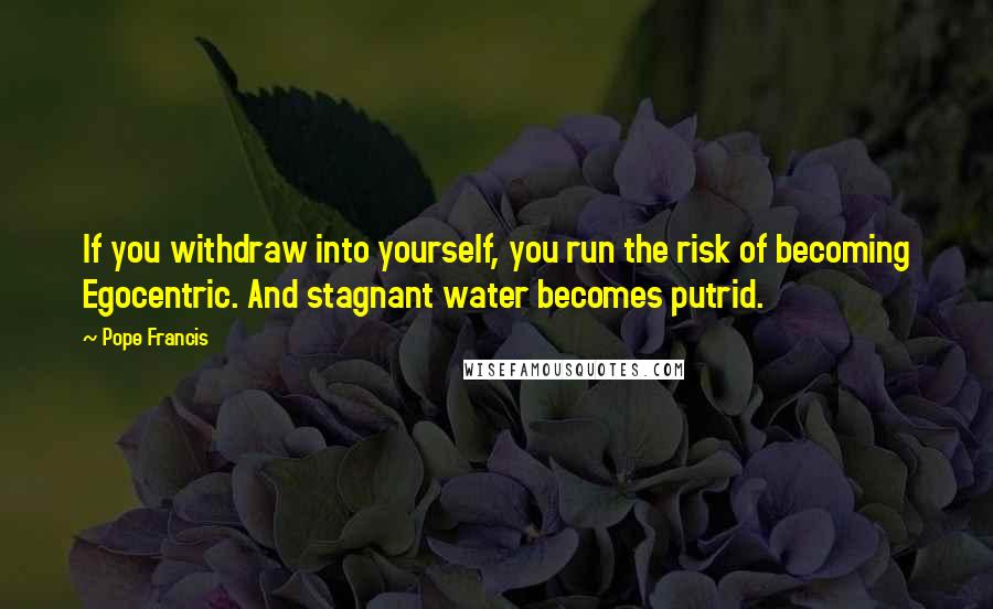 Pope Francis Quotes: If you withdraw into yourself, you run the risk of becoming Egocentric. And stagnant water becomes putrid.