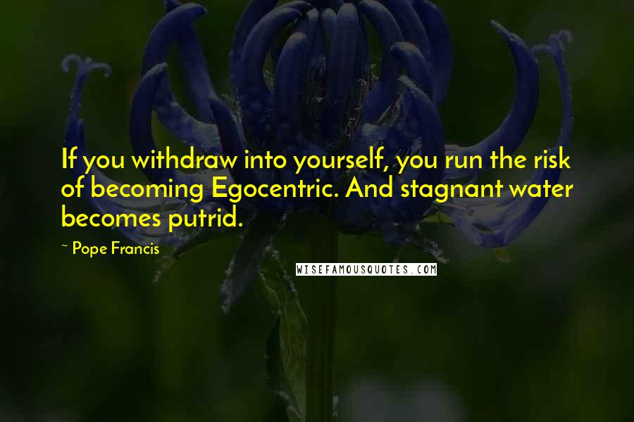 Pope Francis Quotes: If you withdraw into yourself, you run the risk of becoming Egocentric. And stagnant water becomes putrid.
