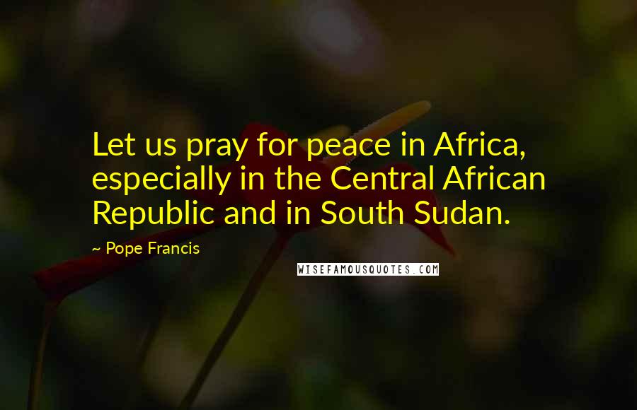 Pope Francis Quotes: Let us pray for peace in Africa, especially in the Central African Republic and in South Sudan.