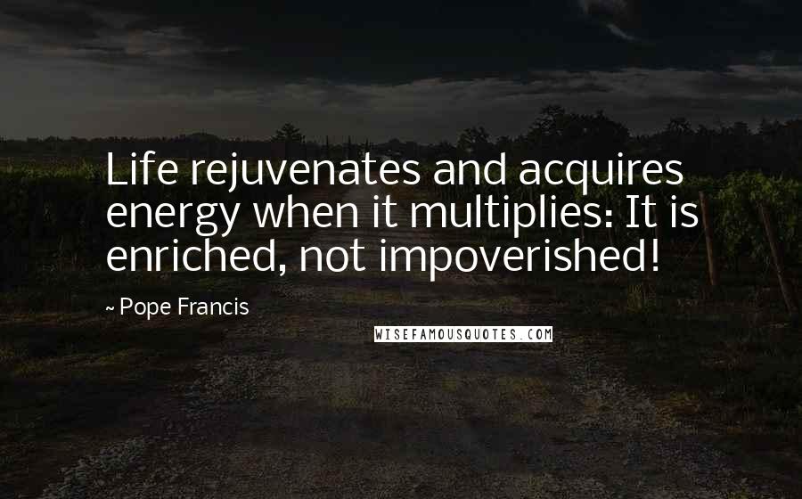 Pope Francis Quotes: Life rejuvenates and acquires energy when it multiplies: It is enriched, not impoverished!