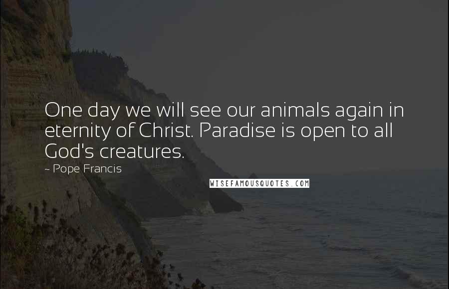 Pope Francis Quotes: One day we will see our animals again in eternity of Christ. Paradise is open to all God's creatures.