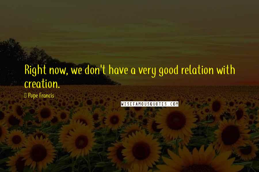 Pope Francis Quotes: Right now, we don't have a very good relation with creation.