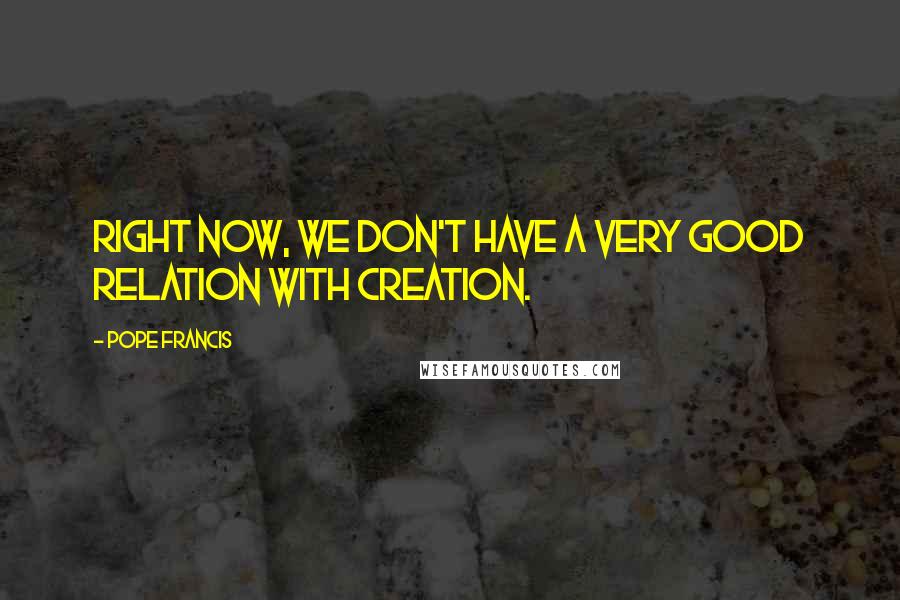 Pope Francis Quotes: Right now, we don't have a very good relation with creation.